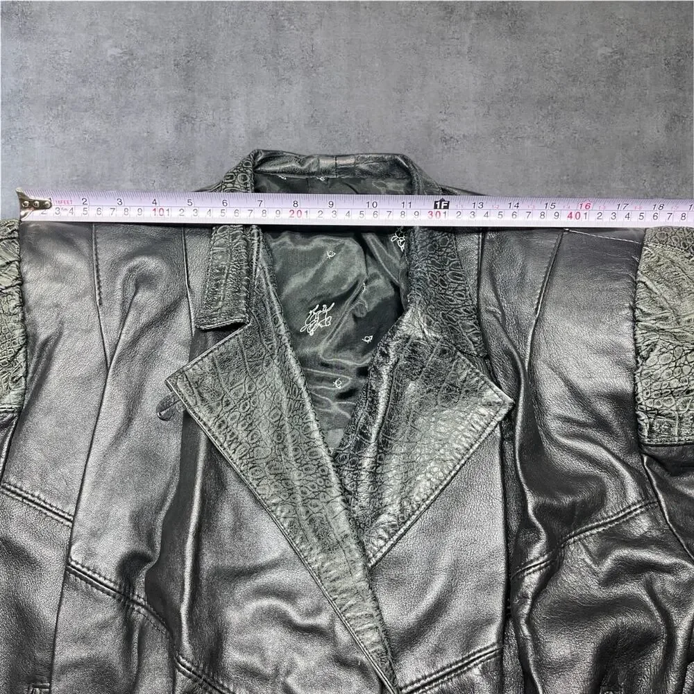 Vera Pelle Women’s Italian Leather Jacket US 10 Black Croc